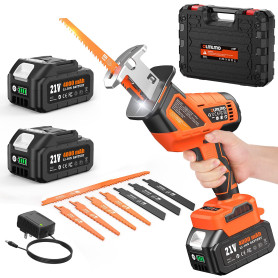 Scie Sabre sans fil 21V, Scie Sabre à Batterie avec 2 batteries de 4,0 Ah, 0-3200 spm, 8 lames de scie, changement de lame sans 