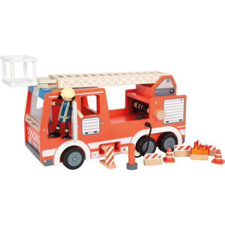 Camion de Pompiers en Bois avec Échelle Pivotante et Accessoires - Jouet pour Enfants