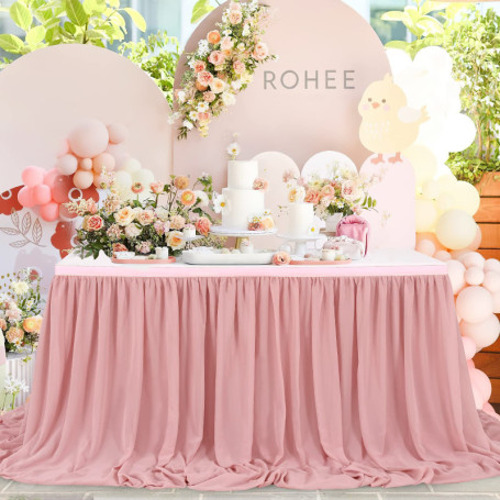 Jupe de Table en Mousseline de Soie Transparente - Dusty Rose pour Mariage et Anniversaire