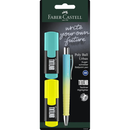 Set d'écriture Faber-Castell TXTLNR et stylo Poly Ball - Jaune et Turquoise
