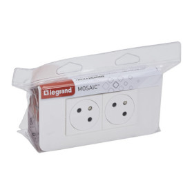 Prise Double Murale Précâblée Legrand Mosaic avec Terre - Blanc