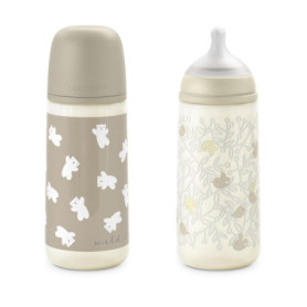 Lot de 2 Biberons Suavinex 360 ml avec Tétine Anticolique en Silicone - Beige