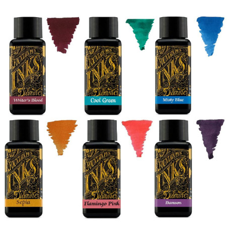 Ensemble de 6 flacons d'encre Diamine - Couleurs variées pour stylo plume