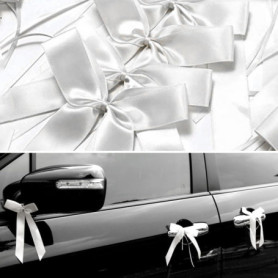 50 Nœuds de Voiture en Satin Blanc pour Mariage - Fait à la Main, Faciles à Attacher