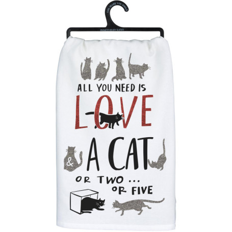 Torchon de Cuisine Pailleté 'All You Need is Love and a Cat' - Primitives by Kathy