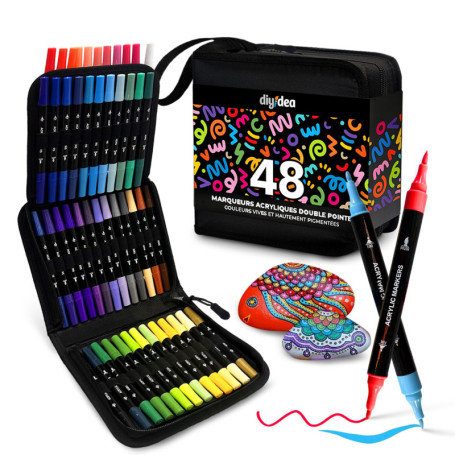 Set de 48 Marqueurs Acryliques DIYIDEA avec Double Pointe - Idéal pour Bois, Verre et Céramique