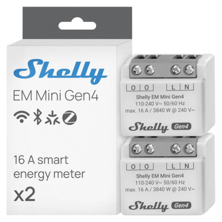 Shelly EM Mini Gen4 - Compteur d'énergie connecté Wi-Fi et Zigbee - Lot de 2