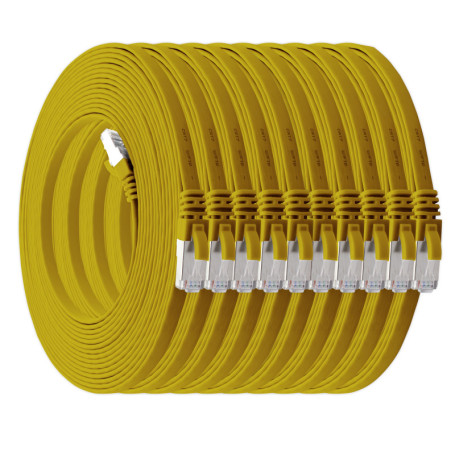 Lot de 10 Câbles Réseau Plat Cat7 Jaunes - 1 m pour Connexion Gigabit