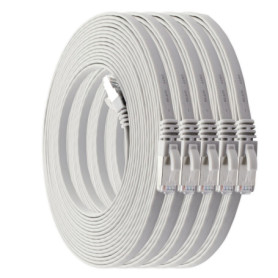 Lot de 5 câbles réseau plats Cat7 - 5 mètres - Blanc