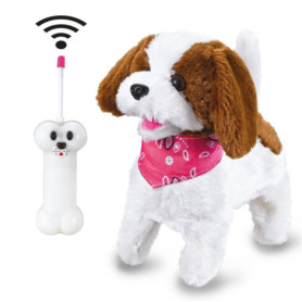 Chien en Peluche Télécommandé Jamara - Chien Blanc et Brun avec Queue Animée