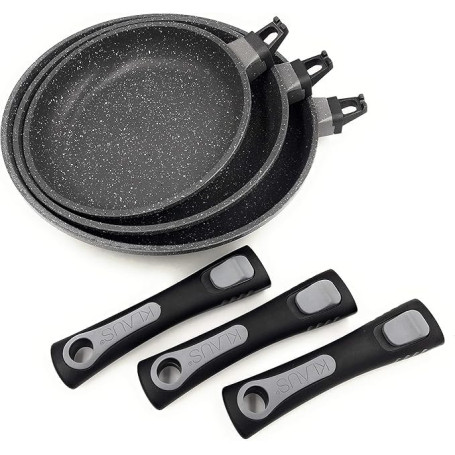 Set de 3 Poêles Antiadhésives en Pierre - Compatible Tous Feux