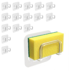Pack de 15 Supports Adhésifs Transparents pour Éponge de Cuisine