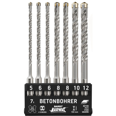 BAURIX® Set de Forets Métal SDS Plus - 7 Pièces pour Perçage Efficace