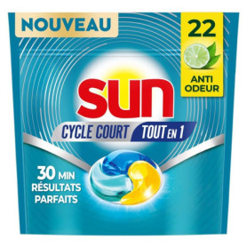 Sun Capsules Tout-en-1 pour Lave-Vaisselle - Nettoyage Rapide 30 Minutes - Parfum Citron Vert
