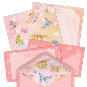 Lot de 48 Feuilles de Papeterie Aquarelle Papillon avec Enveloppes Auto-Adhésives