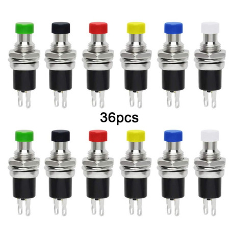 QitinDasen 36 Mini Interrupteurs à Bouton Poussoir - 6 Couleurs Variées