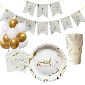 Kit de Vaisselle et Décoration Aïd Moubarak pour 10 Personnes