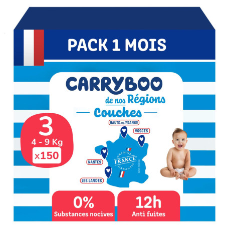 Couches Bébé Taille 3 Carryboo - Ultra Absorbantes et Saines - 150 Couches
