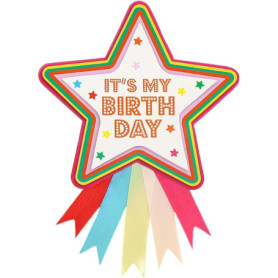 Badge Étoile Joyeux Anniversaire Rosette - Accessoire Fête Coloré