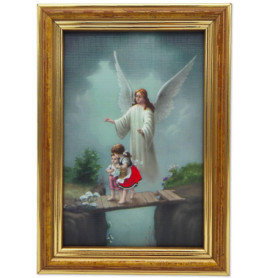 Tableau Ange Gardien avec Cadre en Bois - 12 x 17 cm - Décoration Spirituelle