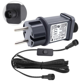 Transformateur LED 12V 12W IP44 pour Éclairage de Noël avec Prise Européenne et Câble de 3 m