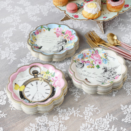 Assiettes en Papier Jetables Alice au Pays des Merveilles - Lot de 60 pour Tea Party