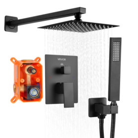 Ensemble de Robinetterie de Douche VEVOR avec Pommeau Carré et Douchette à Main - Noir Mat