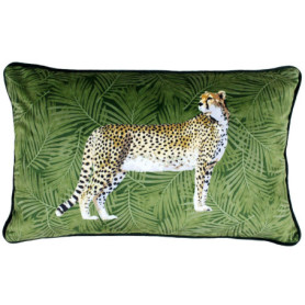 Coussin Paoletti Riva Cheetah - Design Jungle Vert en Velours - 30x50 cm