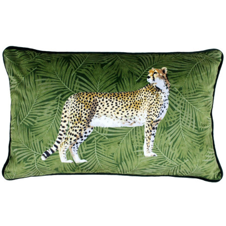 Coussin Paoletti Riva Cheetah - Design Jungle Vert en Velours - 30x50 cm