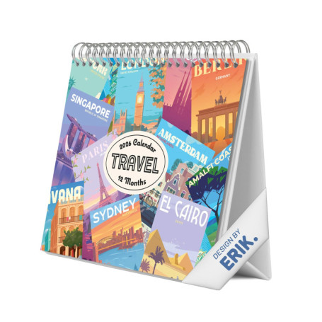 Calendrier de Bureau 2026 - Voyages avec Espace pour Notes et Illustrations