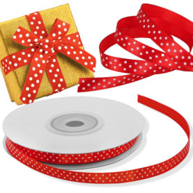 Ruban Satiné Rouge à Pois Blanc - 6 mm, 25 mètres pour Emballage Élégant
