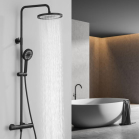 Système de Douche Thermostatique HOMELODY Noir avec Pommeau de 25 cm