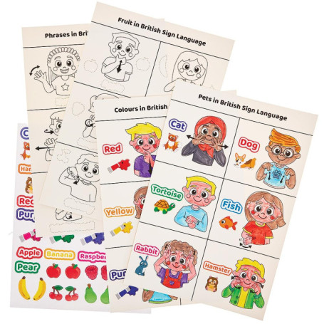 Pack de 4 Scènes Autocollantes pour Apprendre la Langue des Signes