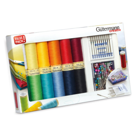 Kit de Couture Gütermann avec 12 Bobines de Fil Colorées et Aiguilles