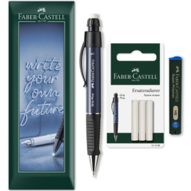 Porte-mines Faber-Castell Grip Plus avec 12 mines HB et gommes - Corps bleu ergonomique
