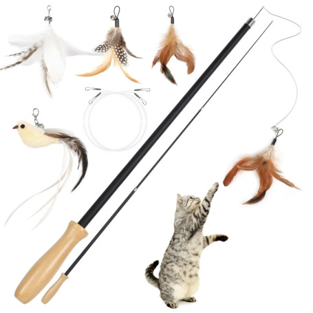 Cozary Jouet Interactif pour Chats - Ensemble de 5 Pièces avec Oiseau et Plumes