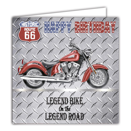 Carte d'anniversaire Argentée Route 66 avec Enveloppe - Moto Harley-Davidson