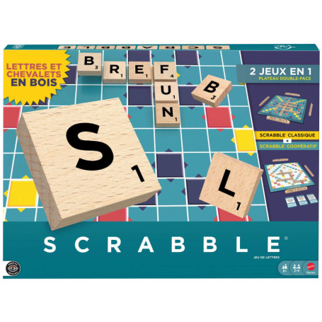Scrabble Classique en Bois - Jeu de Société Familial avec Modes de Jeu