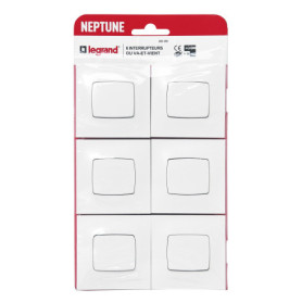 Lot de 6 Interrupteurs Va-et-Vient Neptune 10A - Legrand - Blanc Prêt à Installer