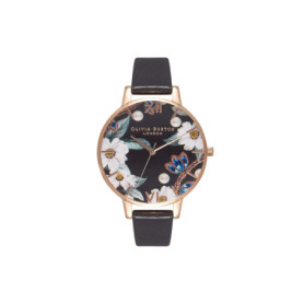 Montre Olivia Burton Bejewelled Florals Femme - Cuir Noir et Cadran Scintillant