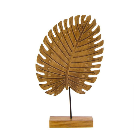 Figurine Décorative Feuille en Bois sur Socle - Marron 29 cm