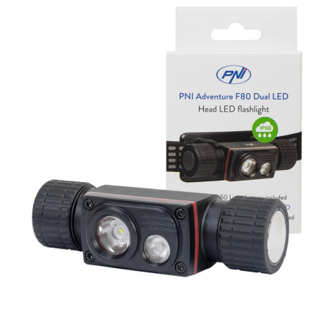 Lampe Frontale PNI Adventure F80 - 1000 Lumens, Rechargeable, Étanche IP68