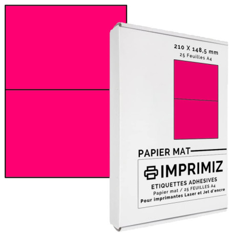 Pack de 50 Étiquettes Autocollantes Rose Fluo A4 - Imprimiz