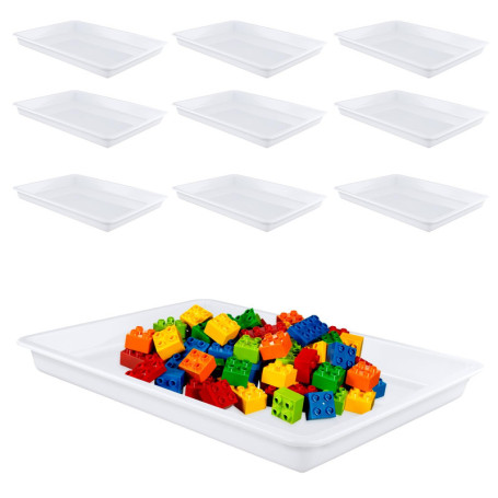 Lot de 10 Plateaux de Service Rectangulaires Blancs en Plastique - PUCSIQ