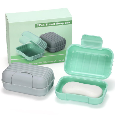 Alyvisun Boîte à Savon Étanche 2 Pièces - Vert & Gris, Idéale pour Voyage