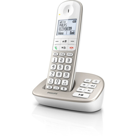 Philips XL4951S Téléphone Fixe Sans Fil avec Répondeur - Idéal pour Seniors - Blanc