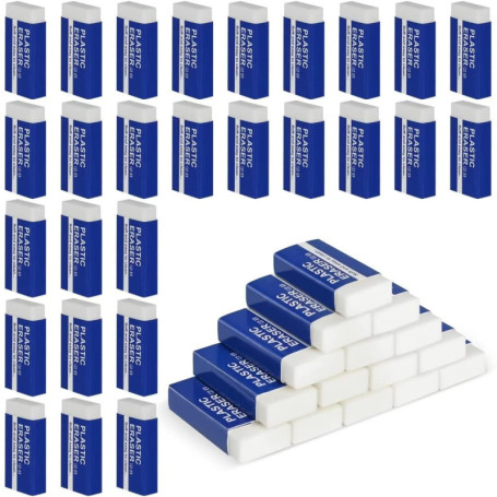 Pack de 42 Gommes Blanches en Plastique - Effaceurs Doux et Durables pour Artistes et Écoles