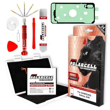 Batterie PolarCell 3250 mAh pour Samsung Galaxy A40 avec Outils et Colle