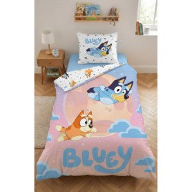 Parure de Lit Enfant Bluey 100% Coton - Housse de Couette Réversible 140x200 cm