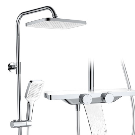 Robinet de douche thermostatique HOMELODY avec étagère en verre et douchette 30 cm